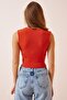 Women's Orange Deep V-Neck Crop Sandy Knitted Blouse BF00039 - 4