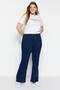 İndigo Yüksek Bel Esnek Kumaş İspanyol Paça Flare Fit Büyük Beden Jeans TBBAW23JE00001 - 9