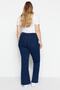 İndigo Yüksek Bel Esnek Kumaş İspanyol Paça Flare Fit Büyük Beden Jeans TBBAW23JE00001 - 12