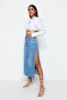 Light Blue High-Waisted Slit Denim Maxi Skirt TWOSS23ET00109