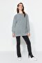 Gray Washed Oversize Knitted Sweatshirt with Side Slit Detail Tctss23Tw00062 - 5