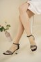 Women's Black Skin Stone Heeled Shoes - 3