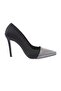 Woman's pointed toe silver stone embellished evening shoes black scuba 1643286