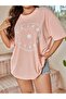 Gratitude - Kindness - Humility Written, Sun and Moon Printed Coral Pink Oversize T-shirt - 3