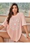 Gratitude - Kindness - Humility Written, Sun and Moon Printed Coral Pink Oversize T-shirt - 5