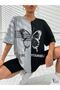 Double Color Butterfly Yourself Printed Oversize T-shirt - 2