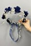 Party Crown Special Design Bridesmaid Crown Navy Blue Laser Rose Pearl Outer Shooting Crown – Party Crown, Henna, - 2