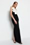 Black-White Lined Woven Long Evening Graduation Dress TPRSS23AE00065 - 3