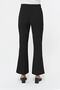 Women's Black Elastic Waist Flared Leg Trousers with Stitching Detail on the Front - 6