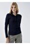 Women's Navy Blue Polo Collar Sweatshirt - 2