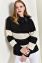 Women's Black Half Turtleneck Side Zipper Striped Sweater 40301011 - 5
