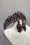 Burgundy Eda Model Three-Dimensional Bridal Tiara and Evening Dress Earring Set – Wedding & Henna & Wedding, Stylish Design – Magn - 5
