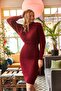 Women's Burgundy Top Ribbed Bat Sweater Bottom Strap Dress Set TKM-19000179 - 3