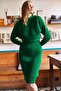 Women Emerald Green Top Ribbed Bat Sweatshirt Bottom Strap Dress Suit TKM-19000179 - 4