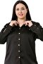 Large Size Satin Black Shirt with Gold Button Detail - 4