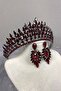 Burgundy Eda Model Three-Dimensional Bridal Crown and Shuttle Earring Set – Wedding & Henna & Wedding, Stylish Design – Ma - 5