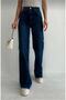 Liva Dark Blue Loose Palazzo Wideleg Jean Power Lycra Women's High Waist - 2