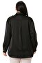 Large Size Satin Black Shirt with Gold Button Detail - 3
