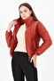 Women's Tile High Collar Zipper Detailed Winter Velvet Coat with Pockets Nb7154 - 3