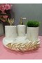 White Marble Bathroom Set with Gold Olive Branch Accessories - 2