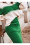 Women's Green, Pocket Detail Skirt Sweater Knitwear Double Set (GREEN)