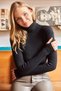 Women's Black Turtleneck Finger Detailed Lycra Crop Blouse BLZ-19001644 - 4