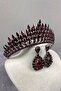 Burgundy Eda Model Three-Dimensional Bridal Henna Crown and Drop Earring Set – Wedding & Henna & Wedding, Stylish Design - 5