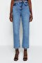 Mavi Yüksek Bel Düz Kesim Straight %100 Pamuk Non-Stretch Jeans TWOSS23JE00089 - 6