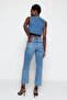 Mavi Yüksek Bel Düz Kesim Straight %100 Pamuk Non-Stretch Jeans TWOSS23JE00089 - 7
