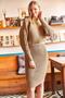 Women's Camel Top Corded Bat Sweater Bottom Strap Dress Set TKM-19000179 - 3