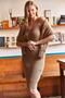Women's Camel Top Corded Bat Sweater Bottom Strap Dress Set TKM-19000179 - 7