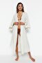 Ekru Dokuma Maxi Plaj Kuşaklı Kimono&Kaftan TBESS23KM00028