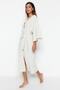 Ekru Dokuma Maxi Plaj Kuşaklı Kimono&Kaftan TBESS23KM00028 - 3