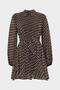 Polo Neck Geometric Pattern Button Detailed Chiffon Mini Dress