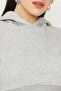 Kadın Gri Kapüşonlu Crop Örme Sweatshirt - 3