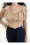 Women's Brown Triangle Elastic Crop