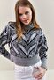 Women's Gray Turtleneck Patterned Sweater 20235009 - 4