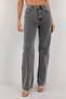 Candel Women's Non-Fading Smoked Snow Wash High Waist Plaszo Jeans Loose Leg Jeans Gathering - 3