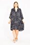 Women's Plus Size Navy Blue V-Neck Javanese Dress 65n35527 - 2