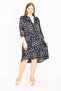 Women's Plus Size Navy Blue V-Neck Javanese Dress 65n35527 - 6