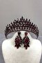 Burgundy Eda Model Three-Dimensional Bridal Tiara and Evening Dress Earring Set – Wedding & Henna & Wedding, Stylish Design – Magn - 7