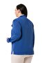 Plus Size Neck and Ruffle Detail on the Chest Indigo Blouse with Side Slits - 3