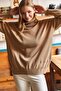 Women's Milk Coffee Lace Collar Hidden Pocket Oversize Knitwear Blouse BLZ-19002109 - 3