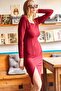 Women's Claret Red Square Collar Slit Midi Dress ELB-19001822