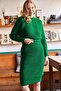 Women Emerald Green Top Ribbed Bat Sweatshirt Bottom Strap Dress Suit TKM-19000179