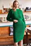 Women Emerald Green Top Ribbed Bat Sweatshirt Bottom Strap Dress Suit TKM-19000179 - 2