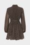 Polo Neck Geometric Pattern Button Detailed Chiffon Mini Dress - 3