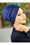 Sultan Model Dark Blue Glittered Gathered Outer Bonnet - 3