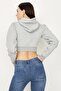 Kadın Gri Kapüşonlu Crop Örme Sweatshirt - 4