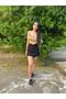 Women's Brown Triangle Elastic Crop - 4
